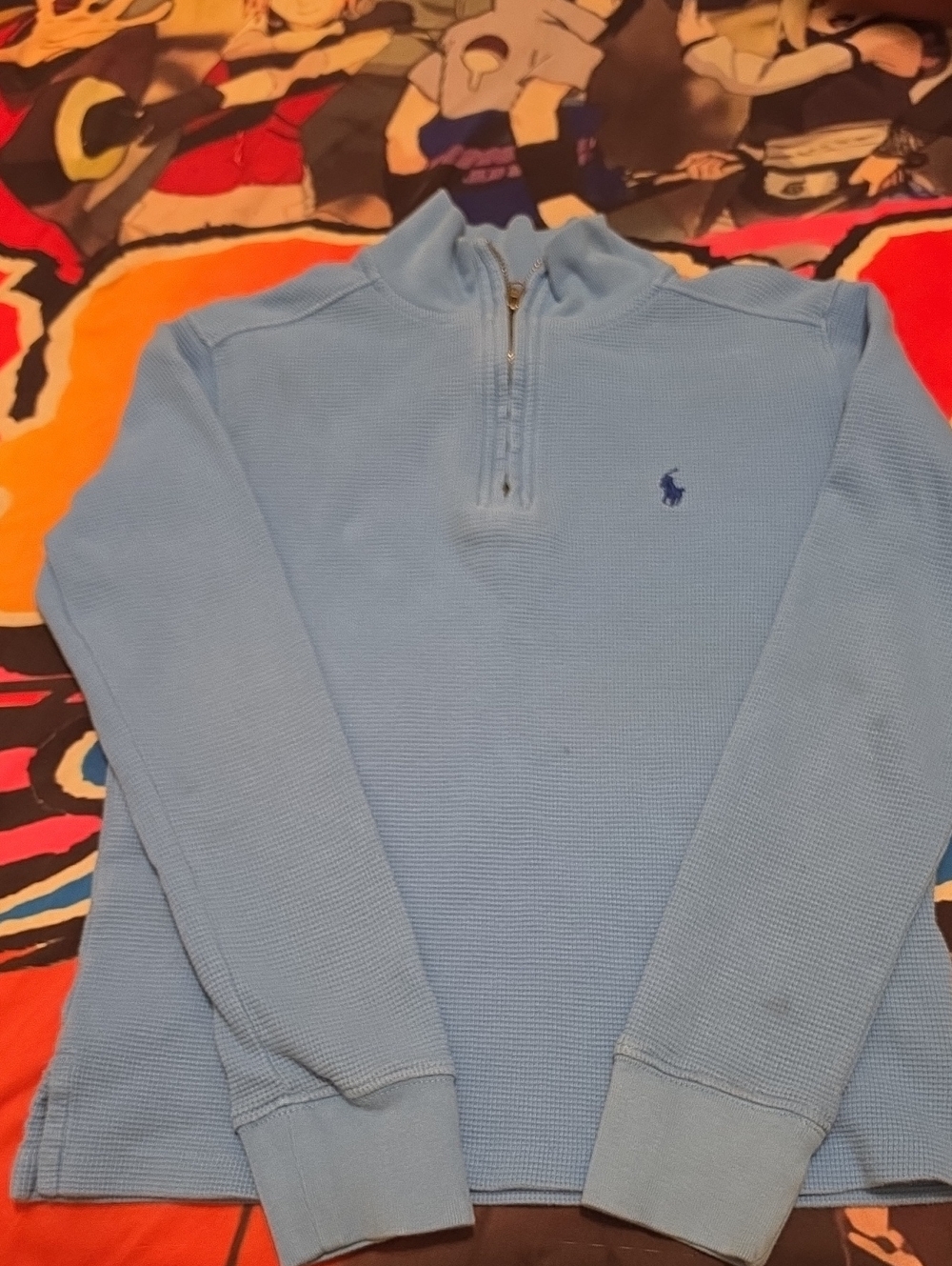 Ralph Lauren Light Blue Quarter-Zip Waffle Knit Pullover